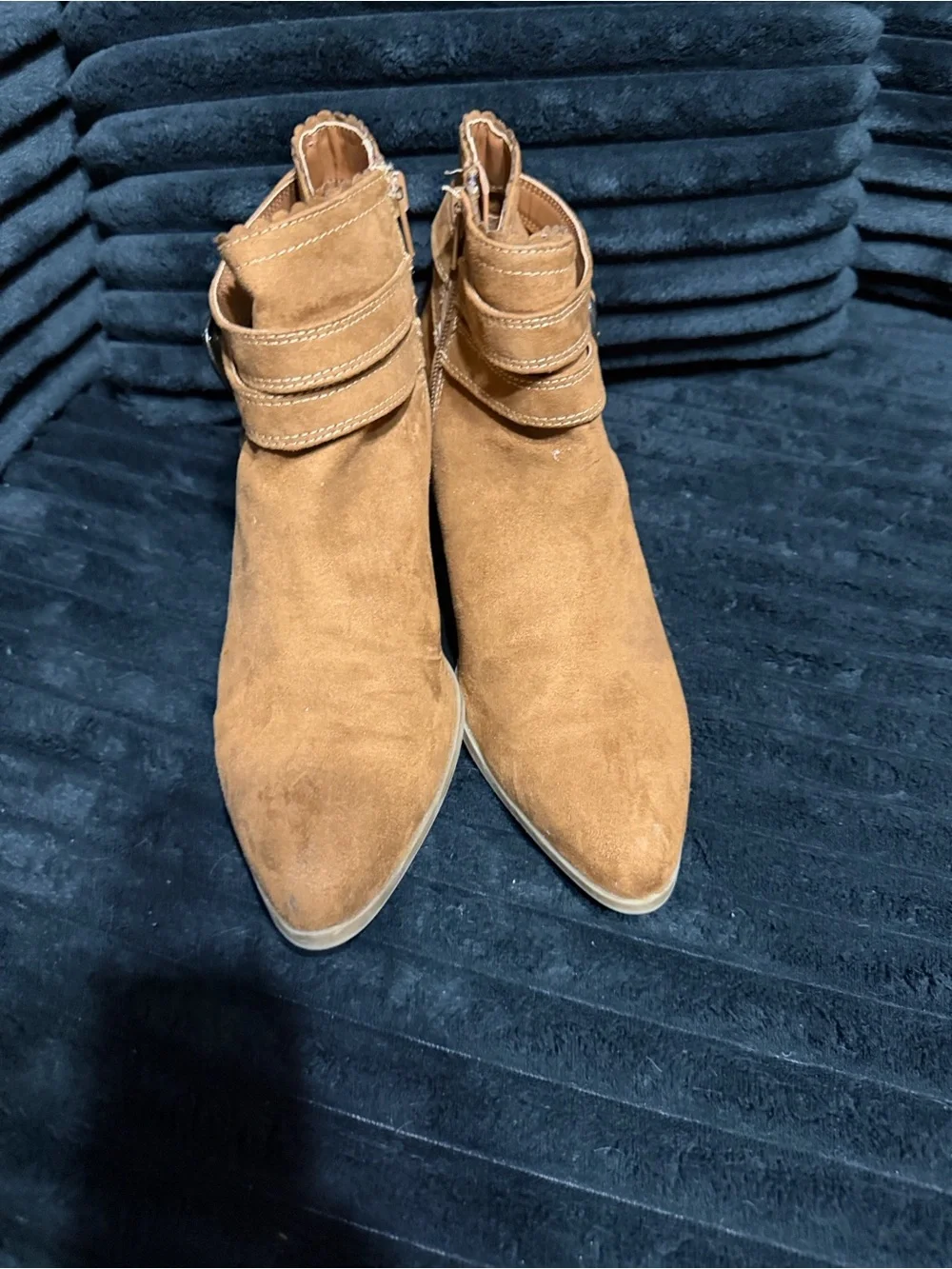 St. John's Bay Tan Suede Ankle Booties with Buckle Detail